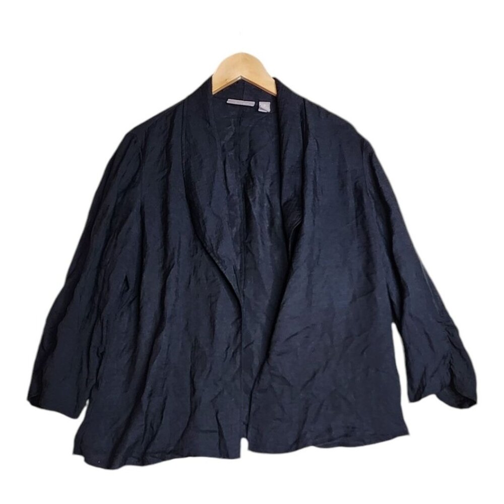 Chicos Rayon/Nylon Blend Open Cardigan size 2‎ Large Black
